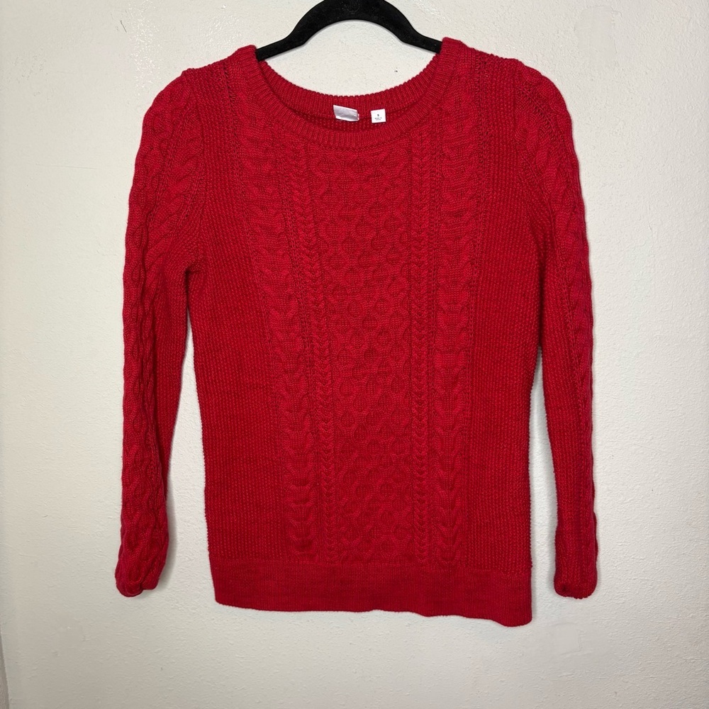 GAP Red Cable-Knit Crewneck Sweater Small